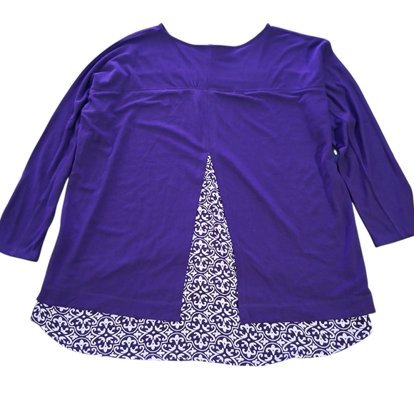 Olivia Sky Purple Long Sleeve Top with Patterned Hem Womens Plus 2X - Picture 2 of 8